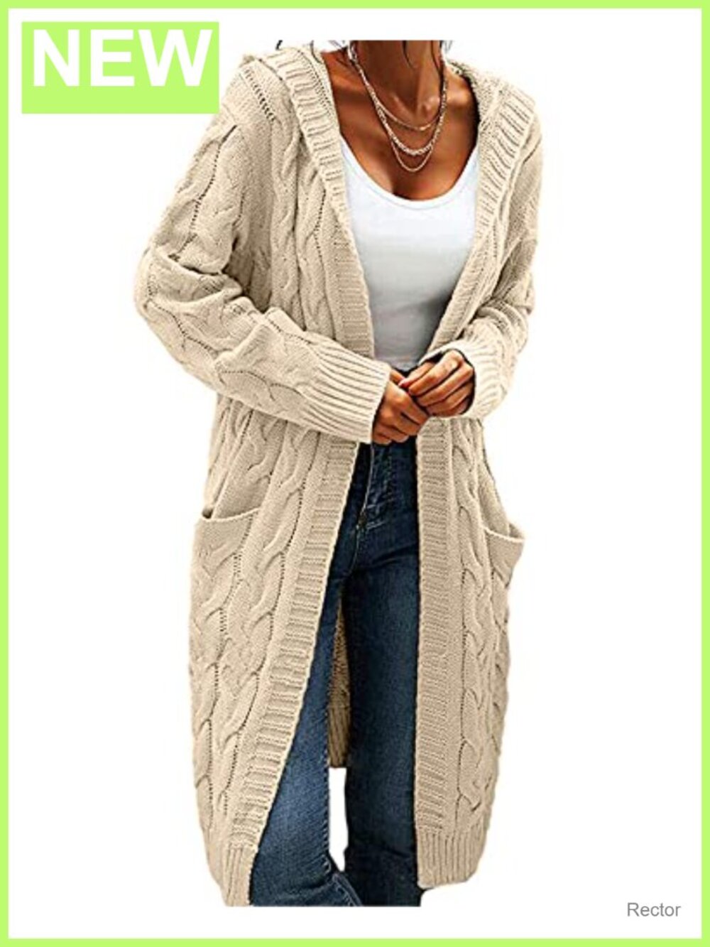 Women Hooded Open Front Cable Knit Chunky Long Cardigan Sweater Coat
